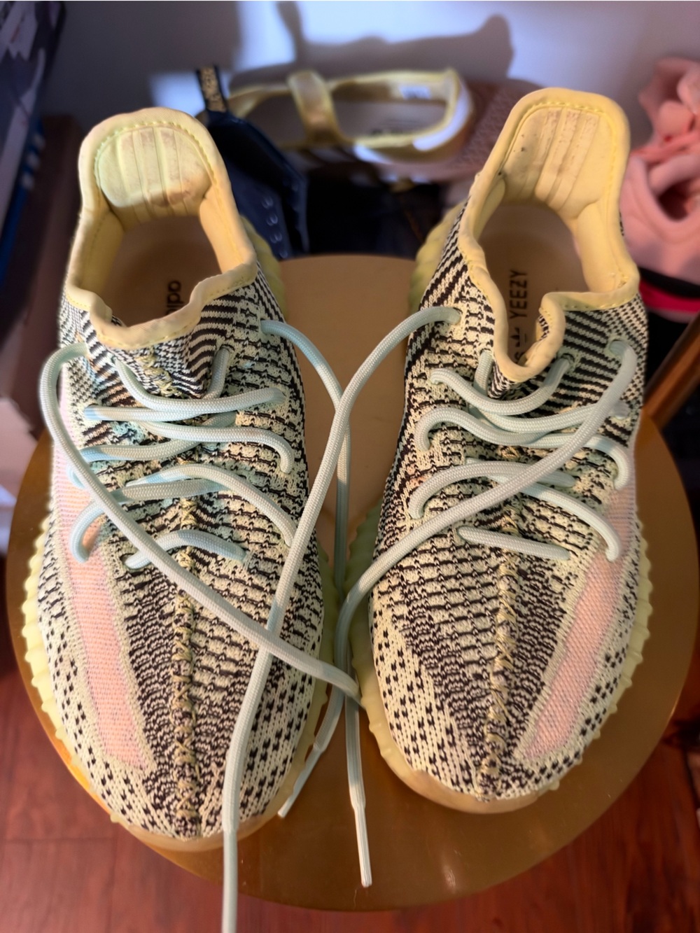 Yeezy Boost Kids Cream, Pink & Black Knit Sneakers
